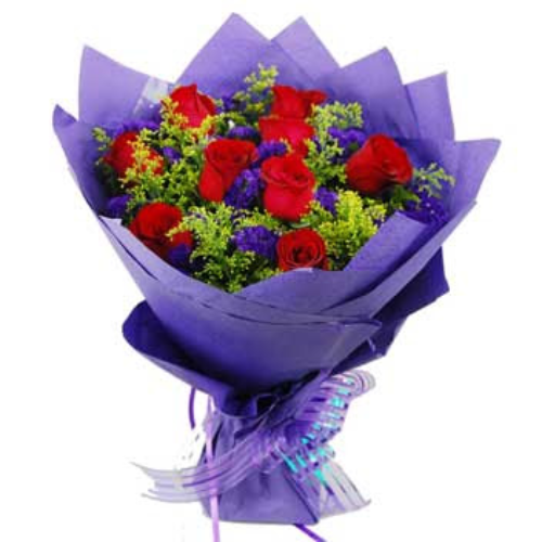 韓式包裝 10支紅玫瑰 加勿忘我 1束